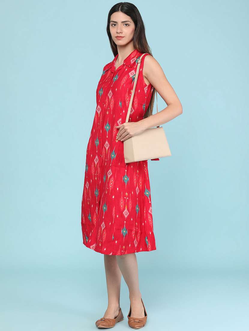 women printed sleeveless a-line dress