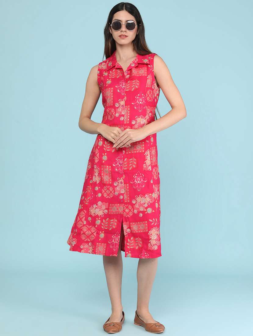 women printed sleeveless a-line dress