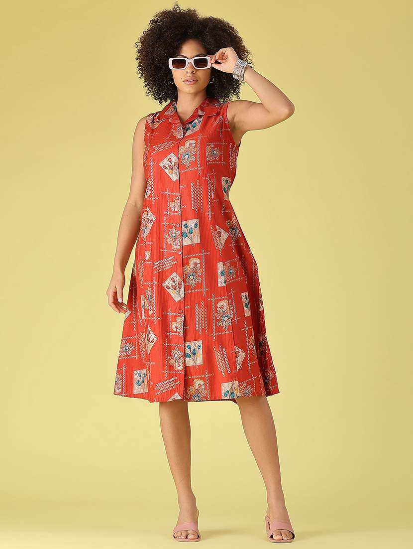 Buy online Women Printed Sleeveless A-line Dress from western wear for ...