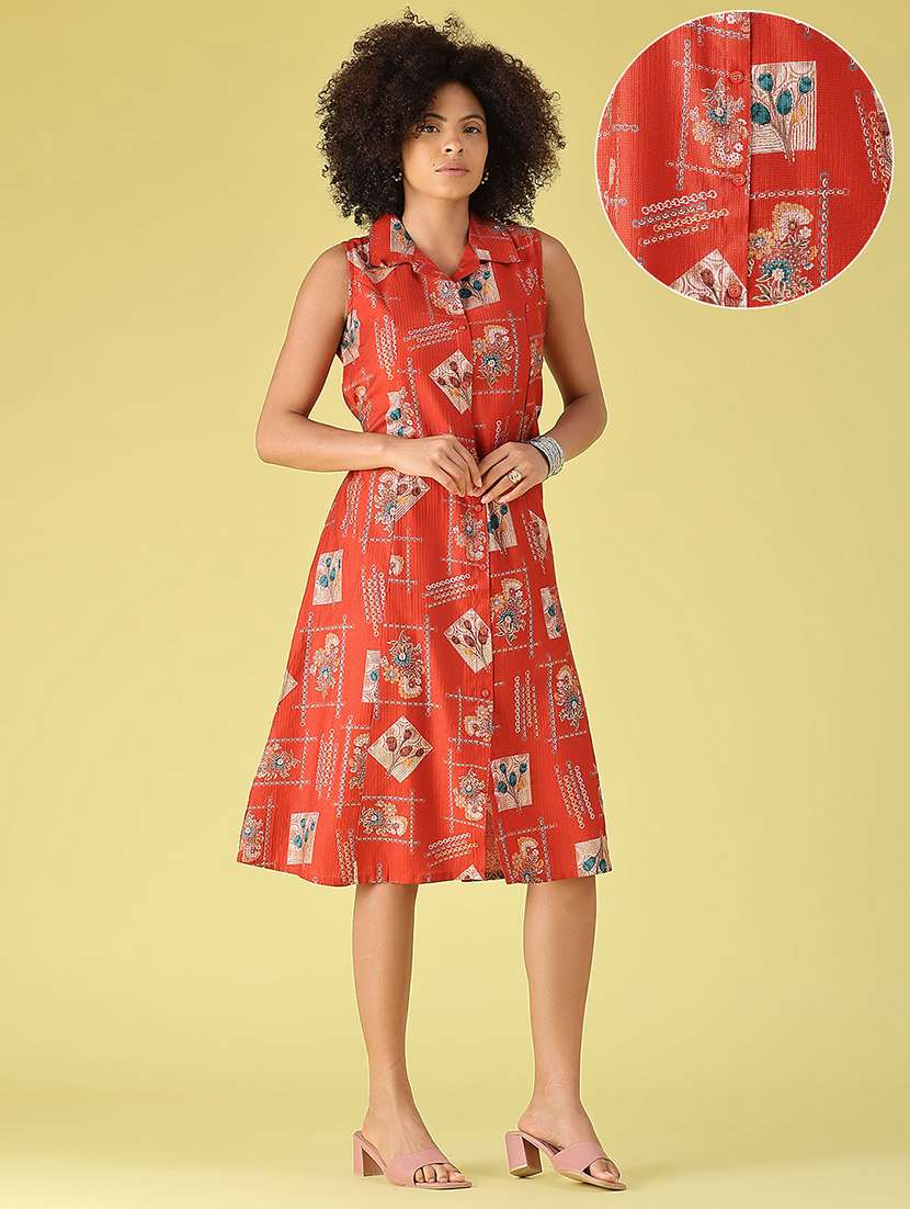 Buy online Women Printed Sleeveless A-line Dress from western wear for ...