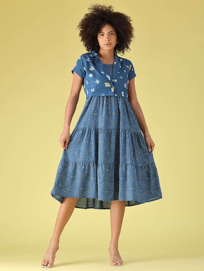 women printed short sleeves tiered dress