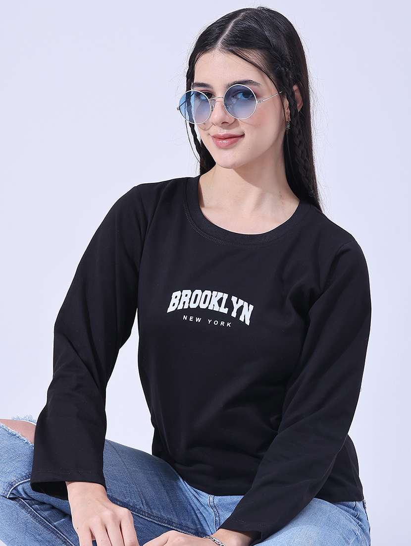 women typographic long sleeves regular fit t-shirt