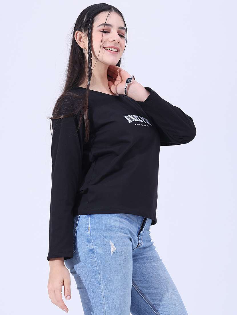 Women Typographic Long Sleeves Regular Fit T-shirt - 22508919 -  Standard Image - 3