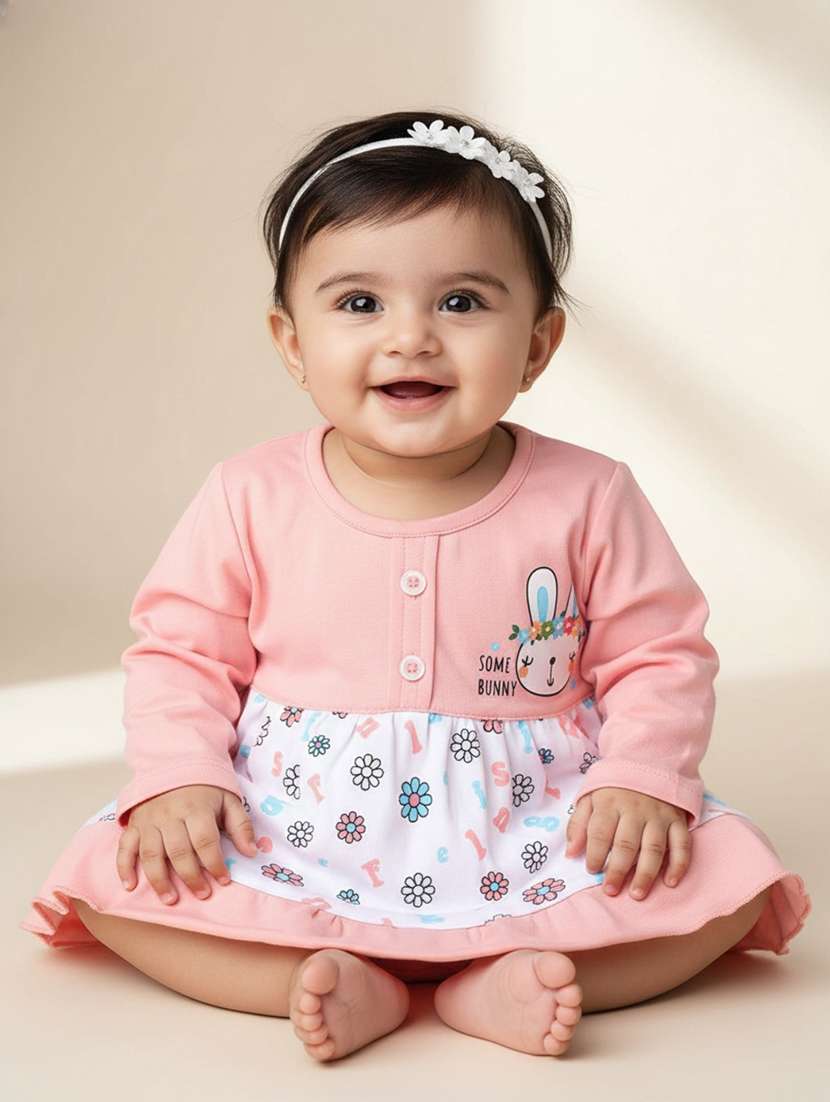 girls printed long sleeves frock with bloomer