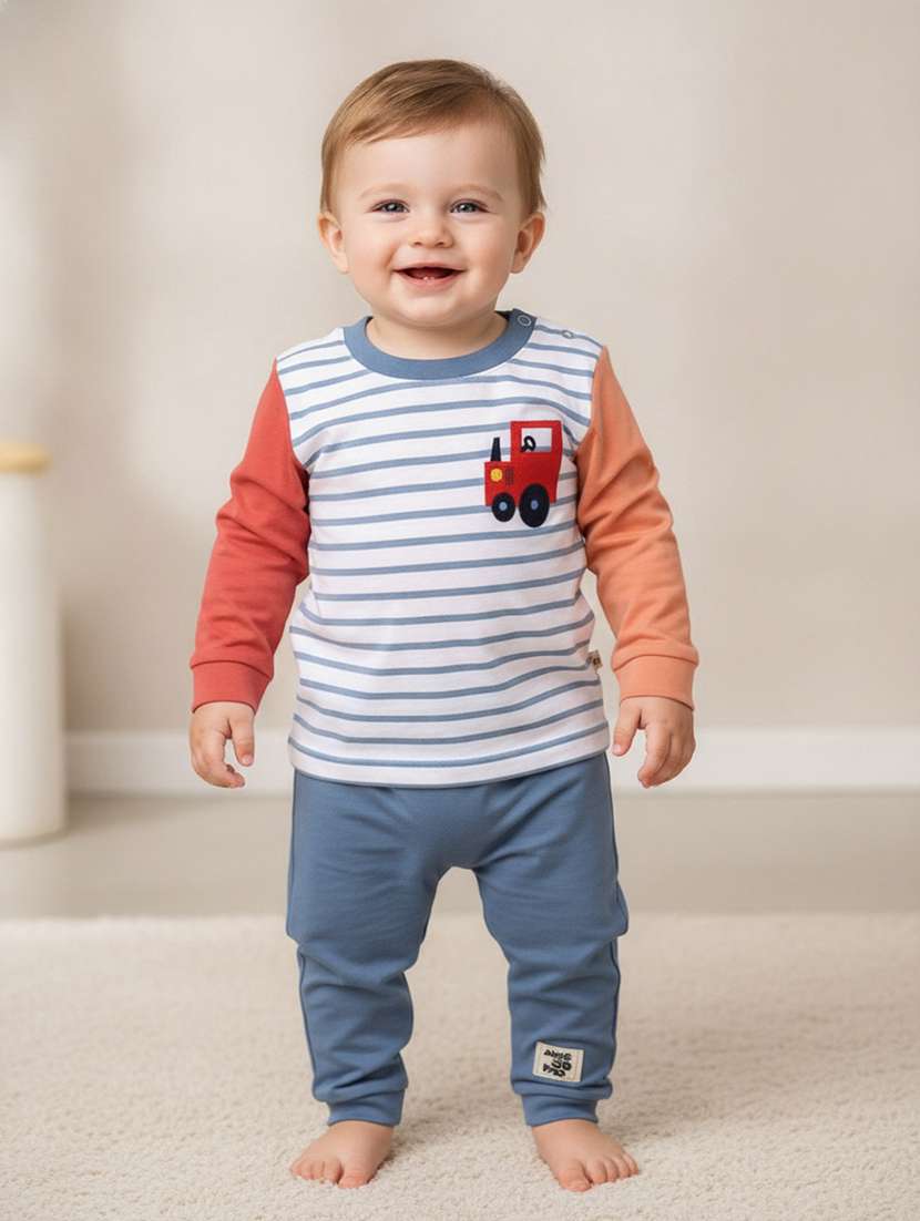 boys printed round neck full length set
