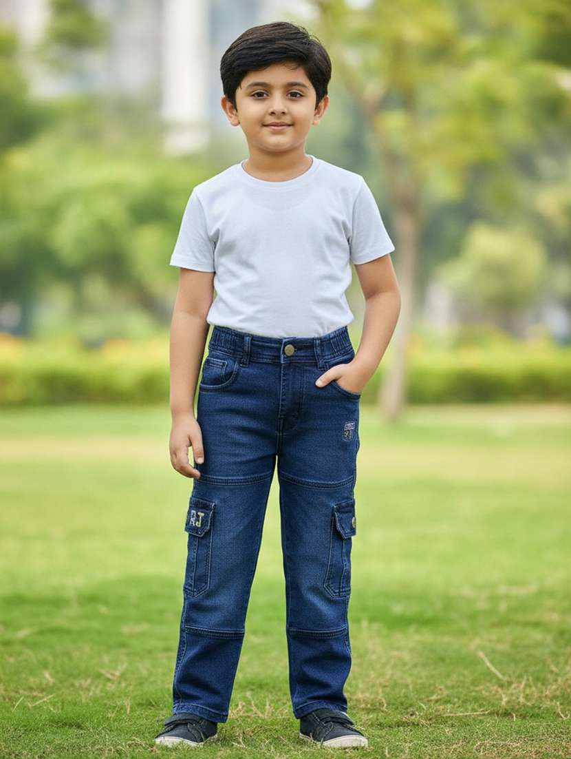 boys washed mid rise regular fit cargo jeans