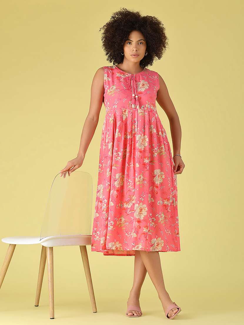 women printed sleeveless a-line dress