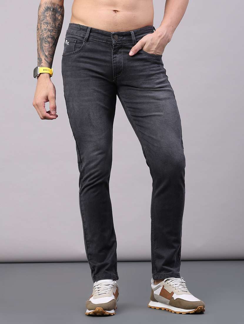 men washed mid rise full length slim fit jeans