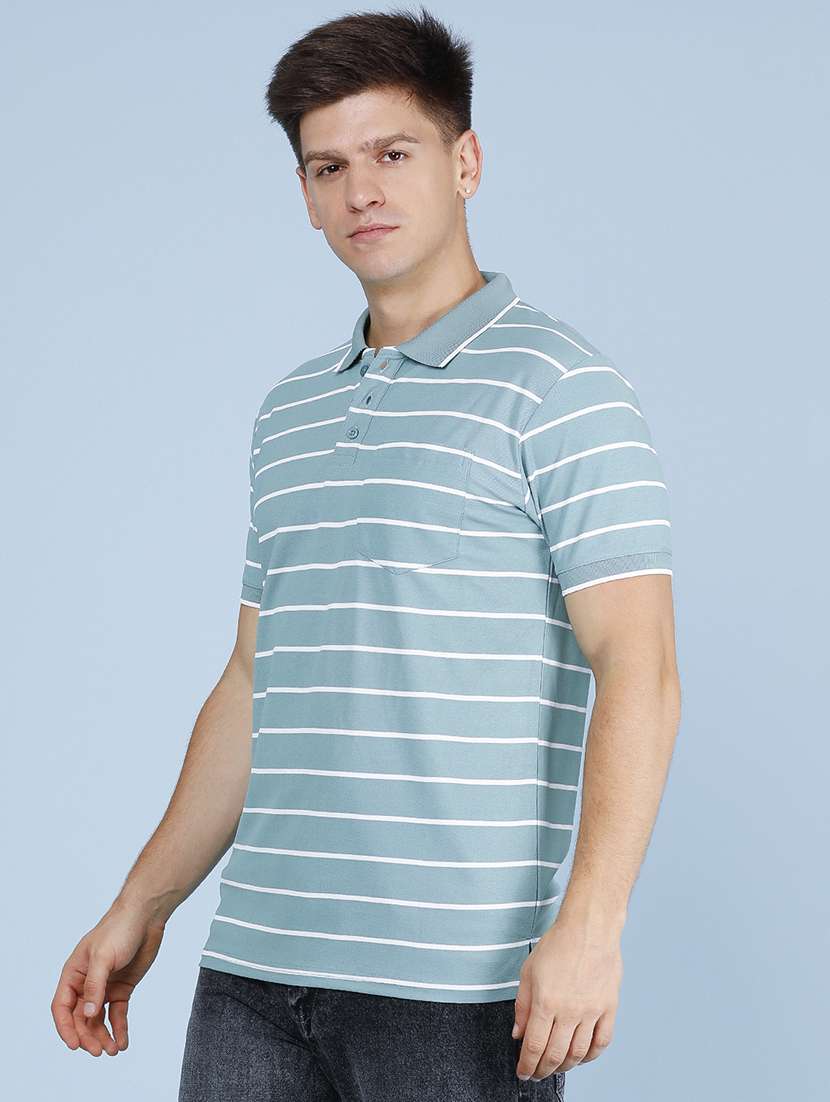 Men Striped Short Sleeves Polo T-shirt - 22509532 -  Standard Image - 3