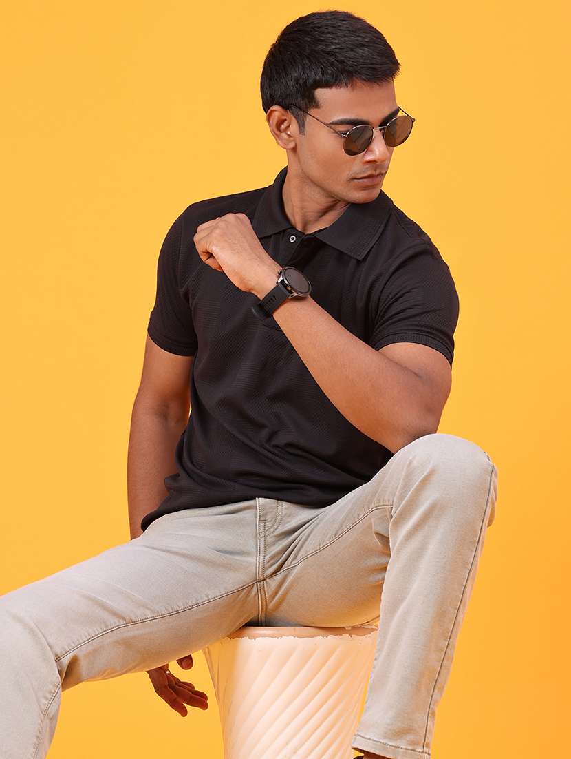 men self design short sleeve slim fit polo t-shirt