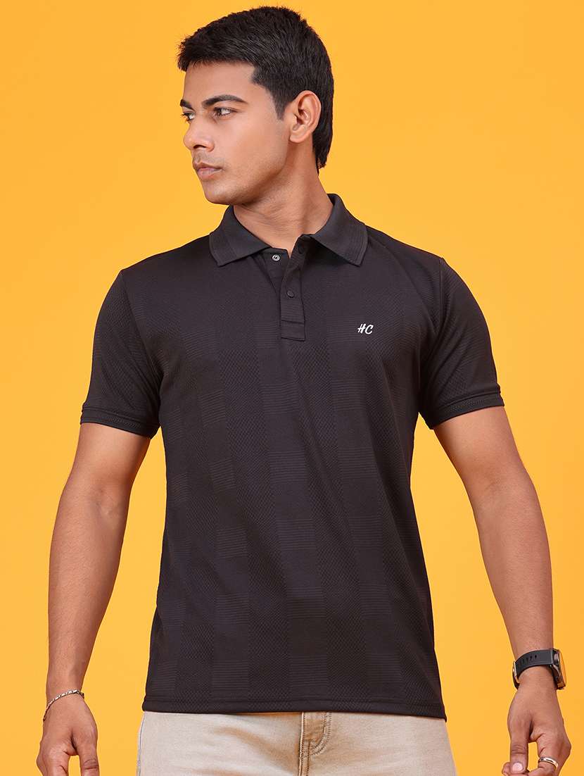 Men Self Design Short Sleeve Slim Fit Polo T-shirt - 22509540 -  Standard Image - 3