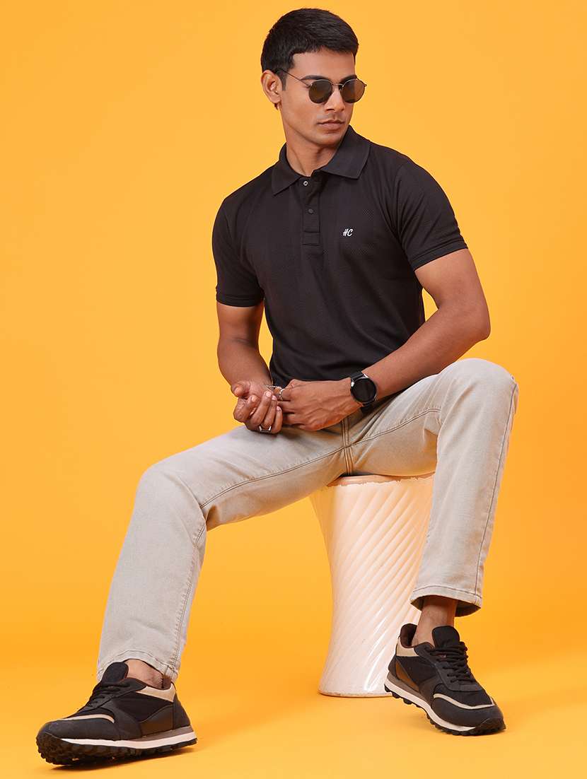 Men Self Design Short Sleeve Slim Fit Polo T-shirt - 22509540 -  Standard Image - 5