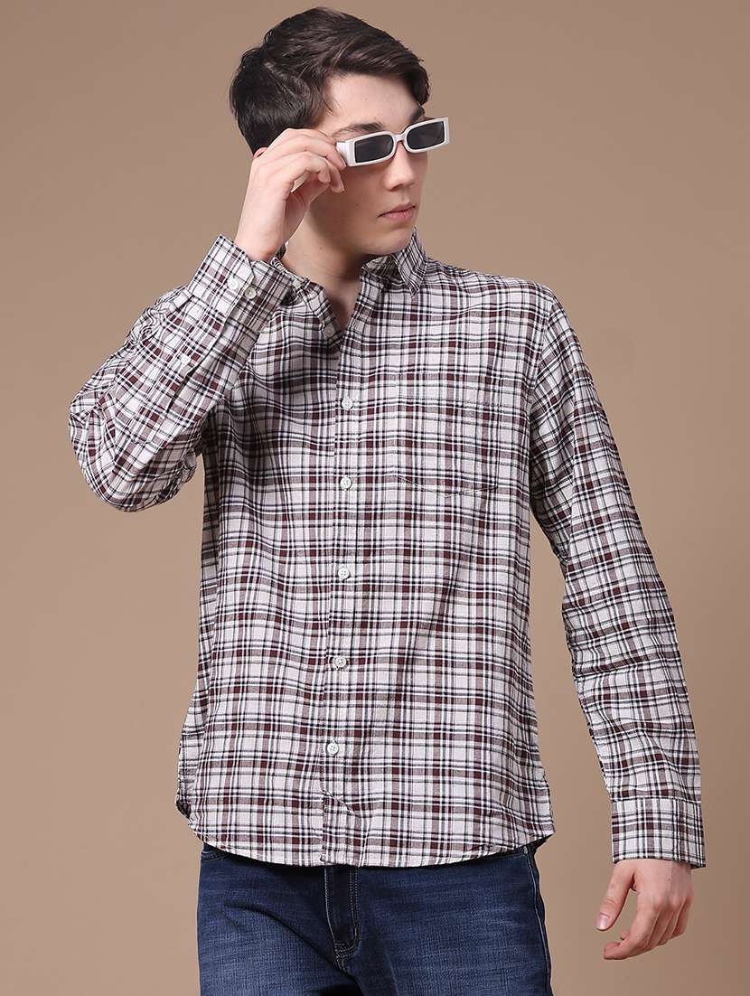 men checkered long sleeve regular fit casual shirt