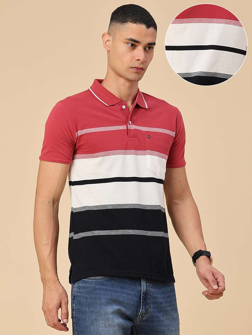 Men Striped Short Sleeve Slim Fit Polo T-shirt - 22510281 -  Standard Image - 3