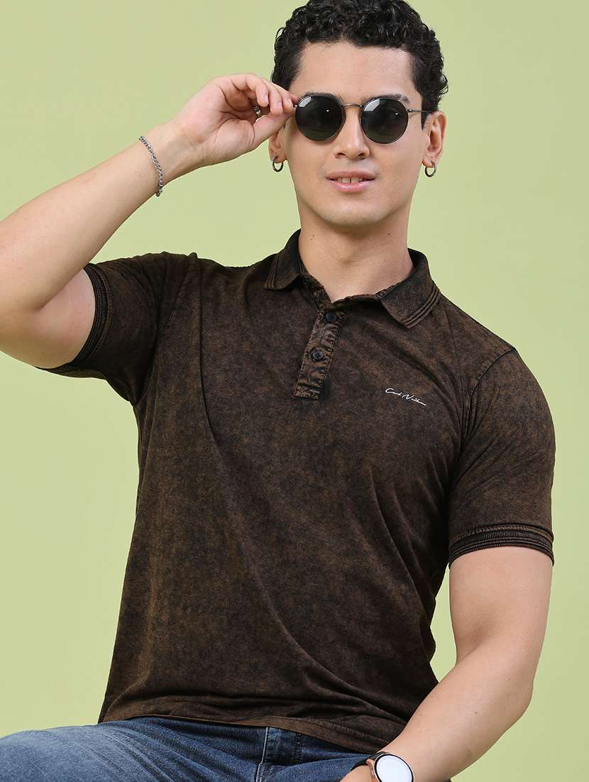 men self design short sleeve slim fit polo t-shirt