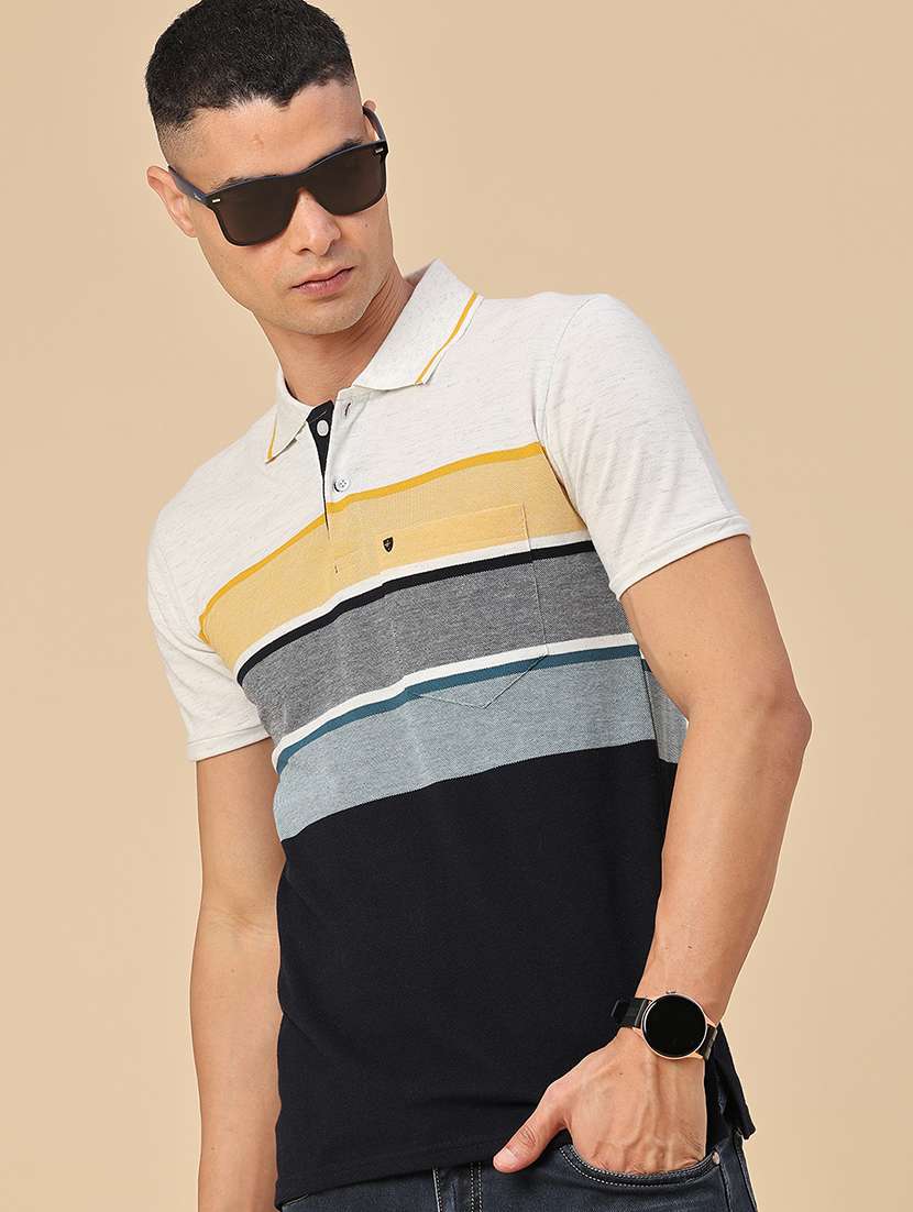 men striped short sleeve slim fit polo t-shirt