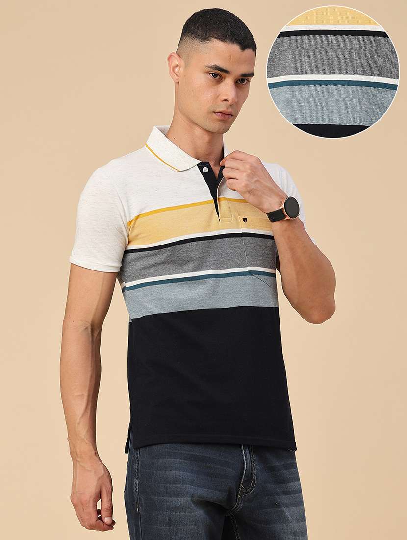 Men Striped Short Sleeve Slim Fit Polo T-shirt - 22510638 -  Standard Image - 3