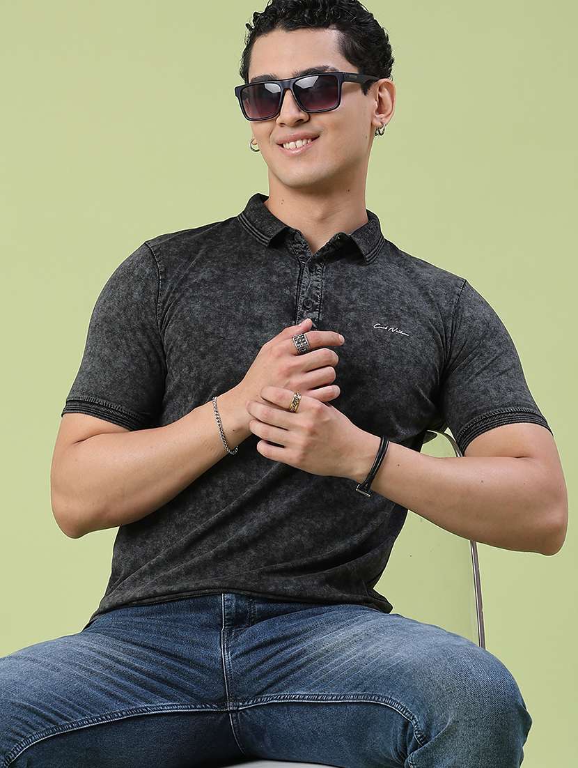 men self design short sleeve slim fit polo t-shirt