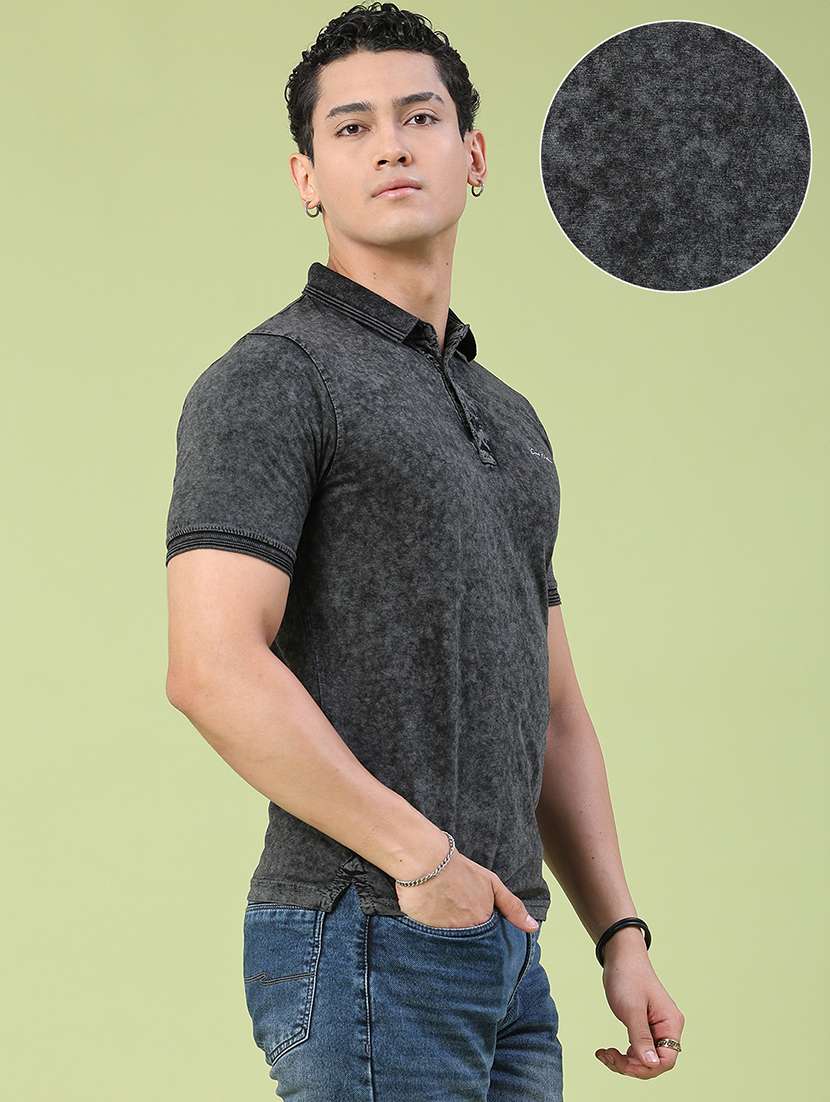 Men Self Design Short Sleeve Slim Fit Polo T-shirt - 22510979 -  Standard Image - 3