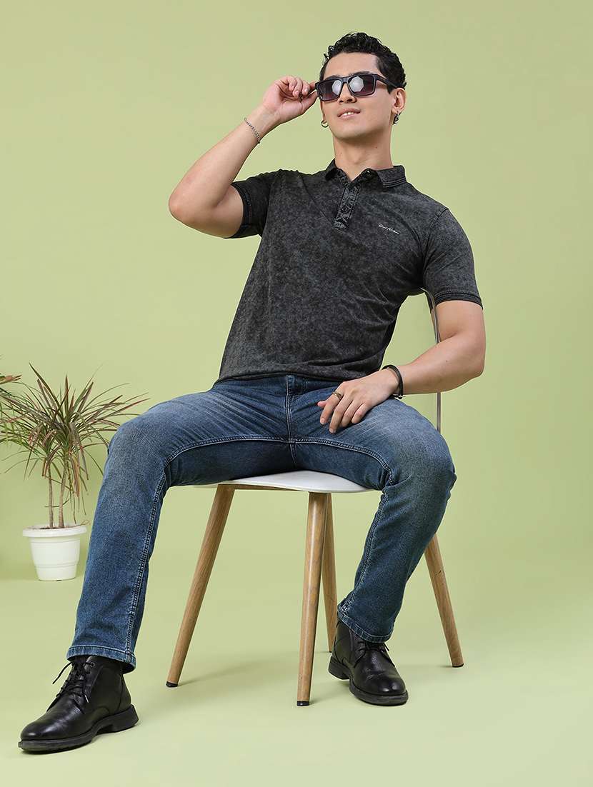 Men Self Design Short Sleeve Slim Fit Polo T-shirt - 22510979 -  Standard Image - 5