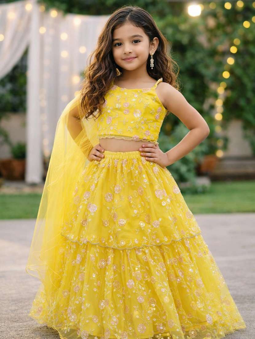 girls embroidered sleeveless lehenga choli set