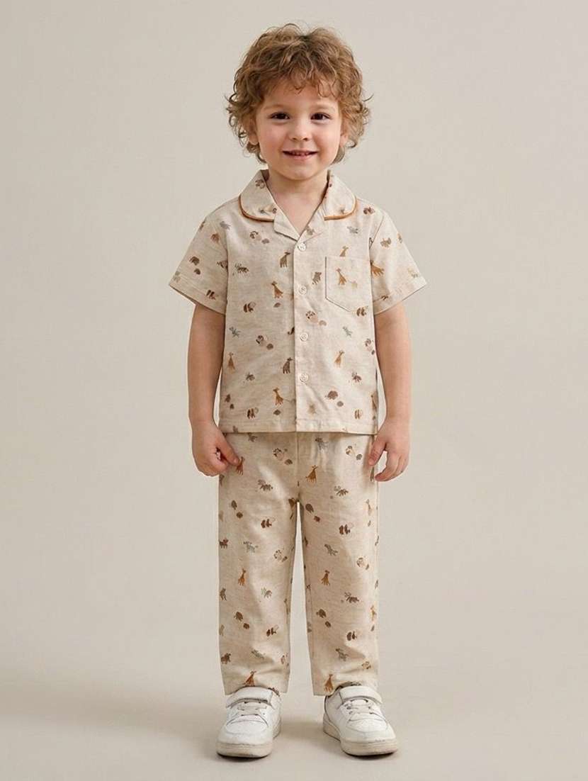  boys printed short sleeves shirt and pyjama set