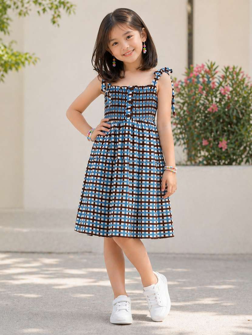 girls printed square neck sleeveless frock