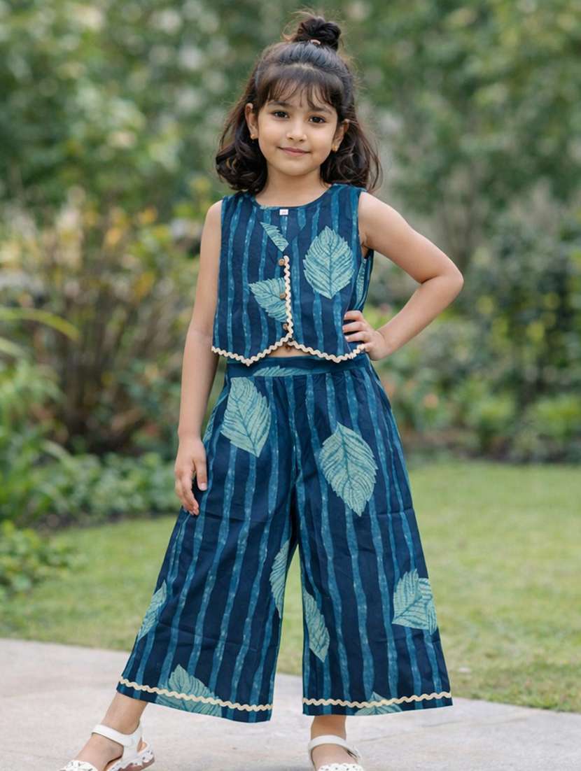 girls printed sleeveless top and palazzo set