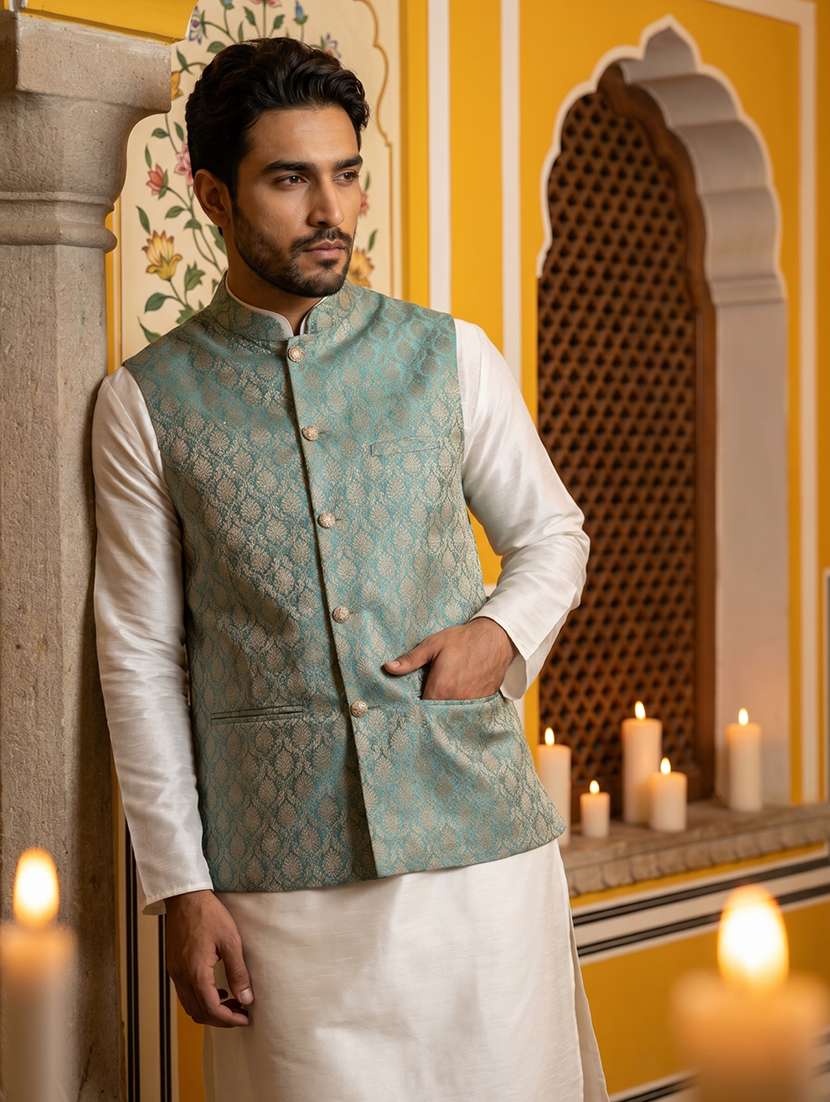 men self design mandarin neck nehru jacket - 22511281 -  Standard Image - 5