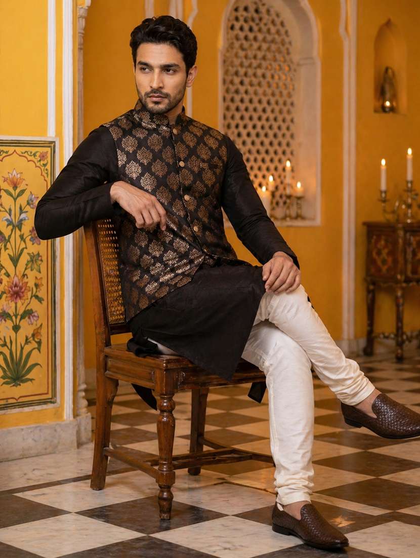 men self design mandarin neck nehru jacket - 22511284 -  Standard Image - 5