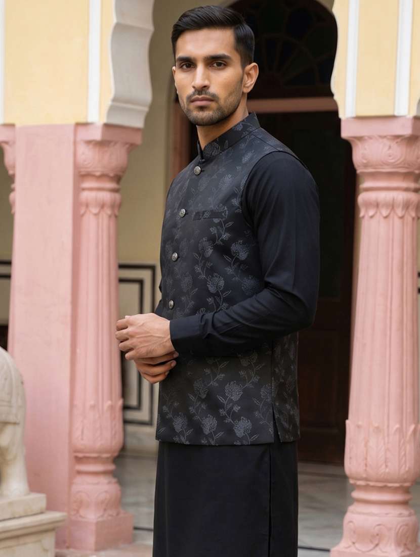 men floral mandarin neck nehru jacket - 22511287 -  Standard Image - 3