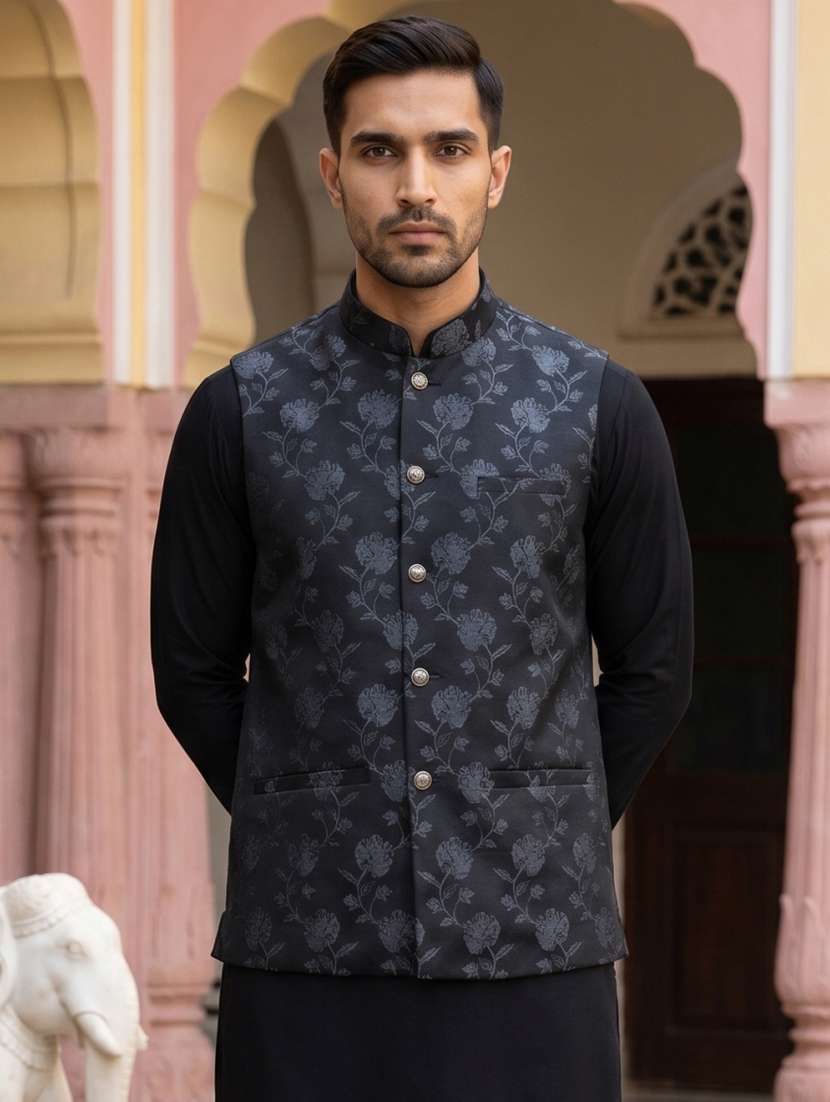men floral mandarin neck nehru jacket - 22511287 -  Standard Image - 5