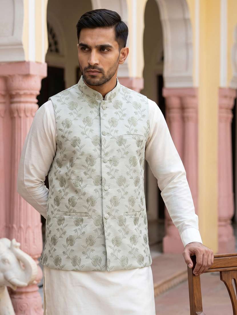 men floral mandarin neck nehru jacket