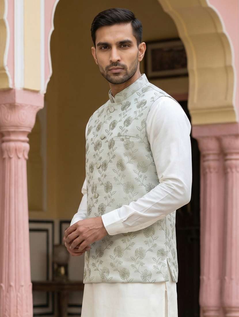 men floral mandarin neck nehru jacket - 22511289 -  Standard Image - 3