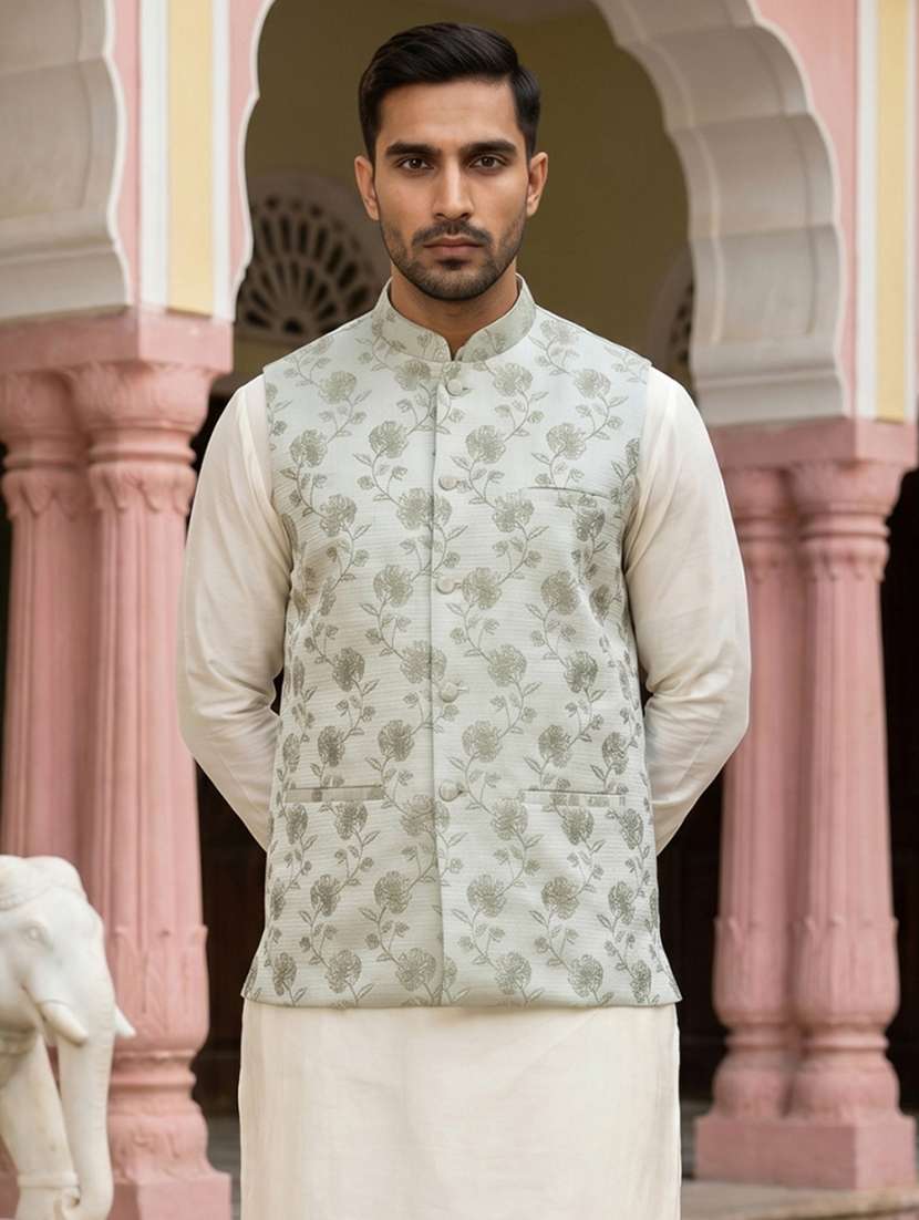men floral mandarin neck nehru jacket - 22511289 -  Standard Image - 5