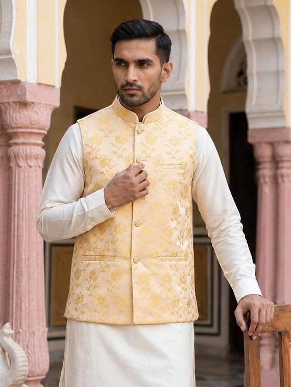 men floral mandarin neck nehru jacket