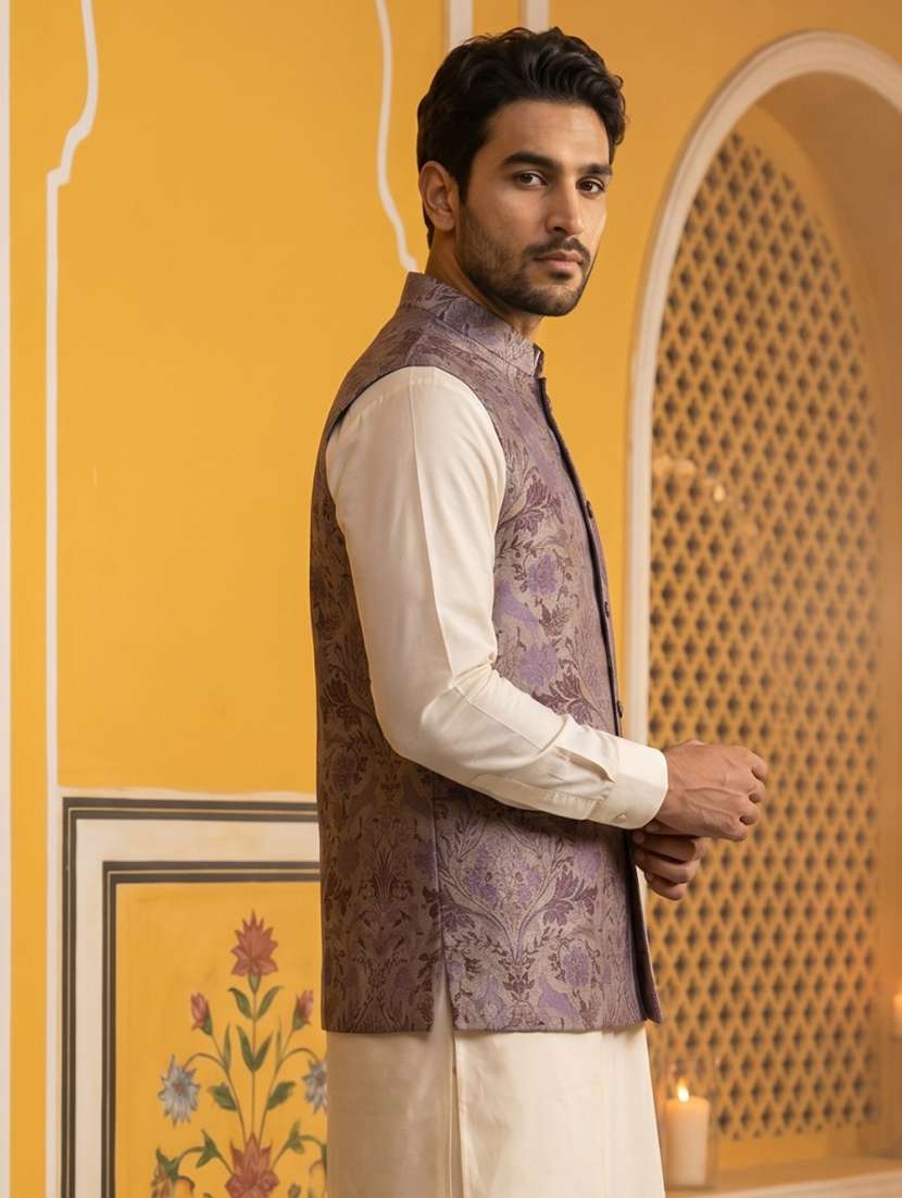 men self design mandarin neck nehru jacket - 22511291 -  Standard Image - 3