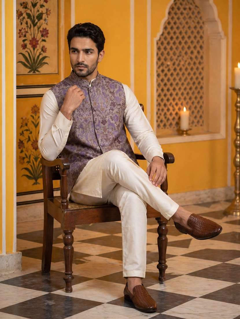 men self design mandarin neck nehru jacket - 22511291 -  Standard Image - 5