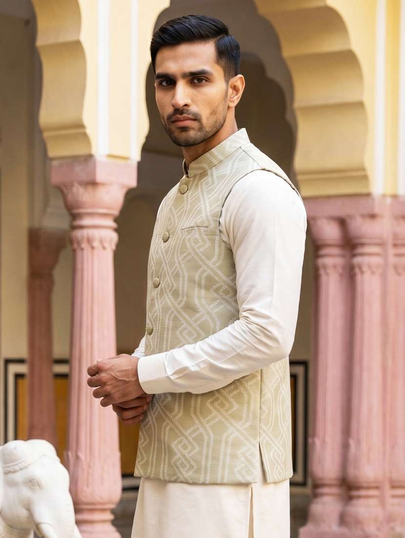 men embroidered mandarin neck nehru jacket - 22511302 -  Standard Image - 3