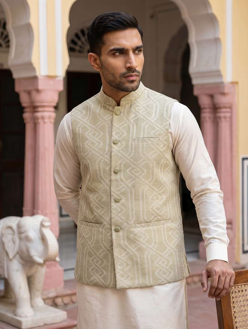 men embroidered mandarin neck nehru jacket - 22511302 -  Standard Image - 5