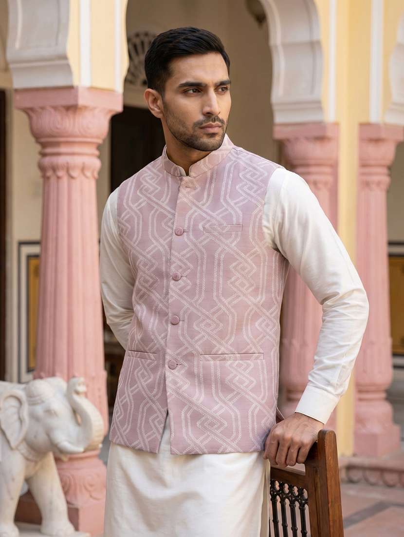 men embroidered mandarin neck nehru jacket