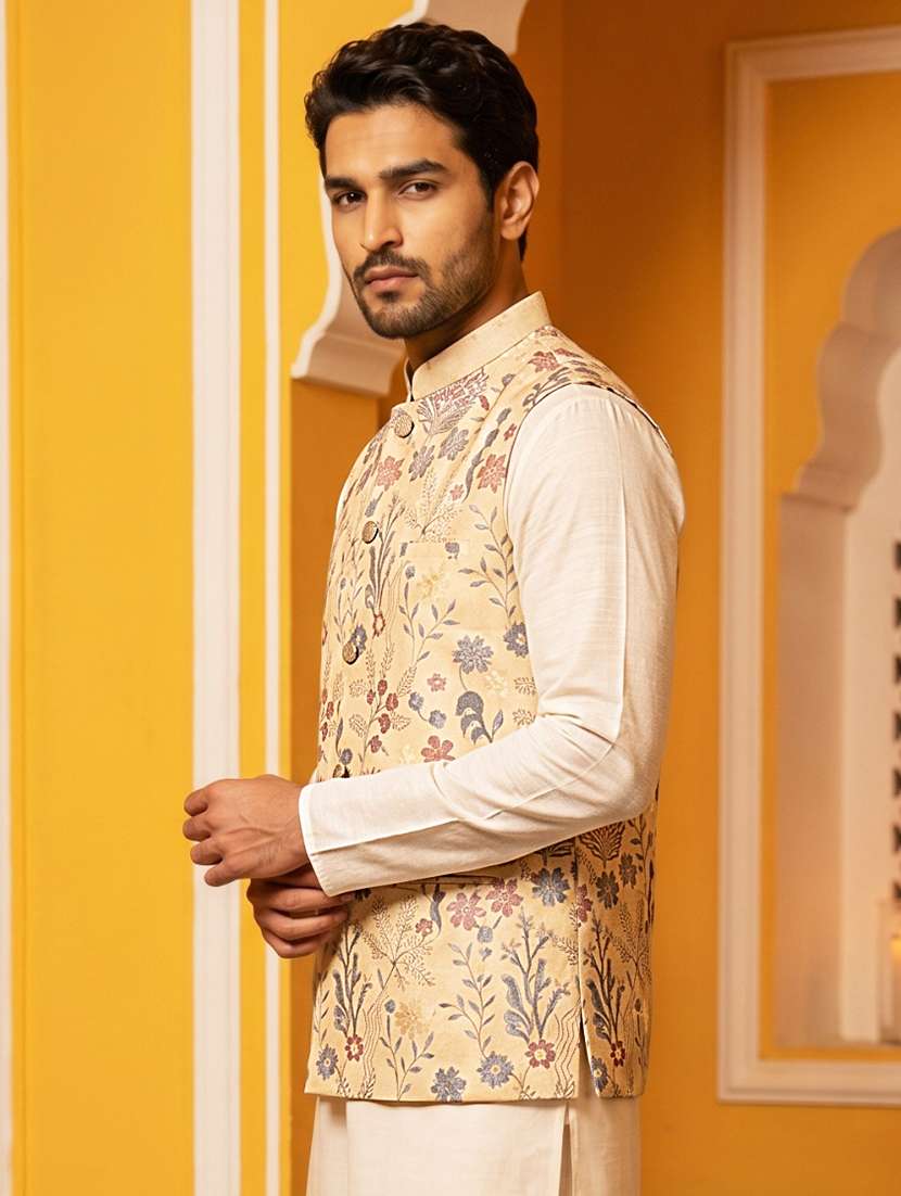 men embroidered mandarin neck nehru jacket - 22511308 -  Standard Image - 3