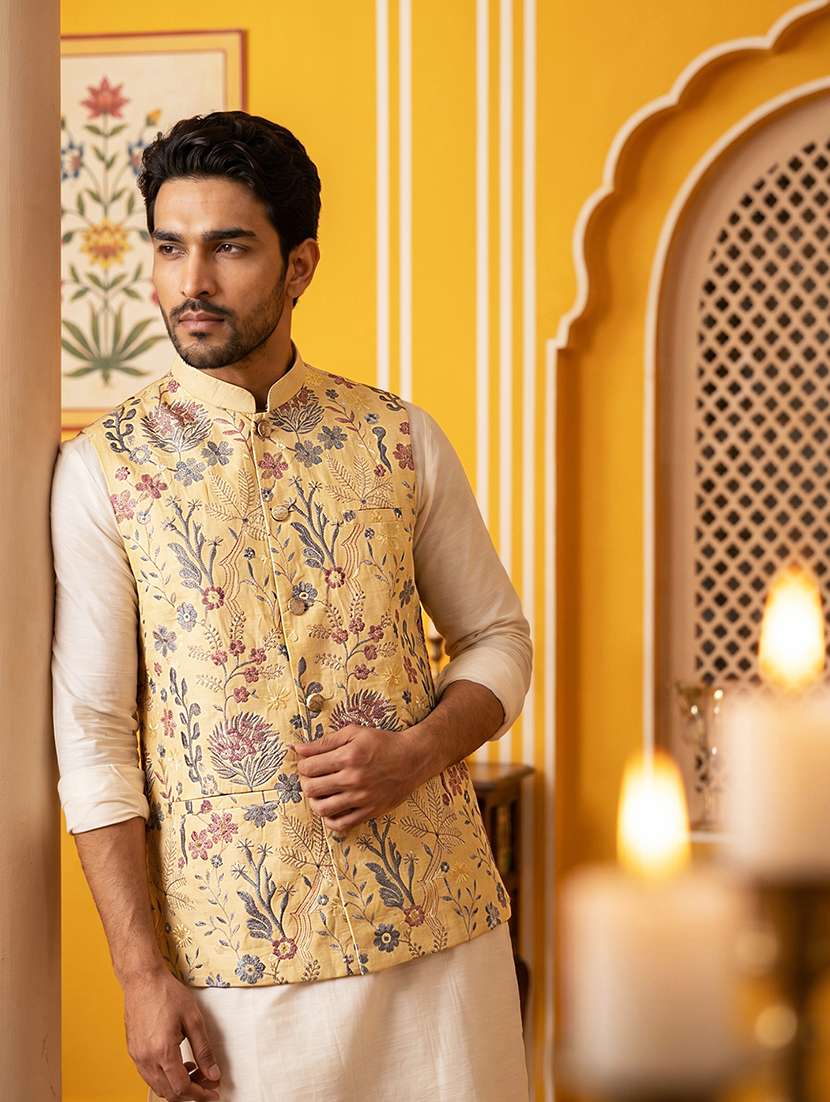 men embroidered mandarin neck nehru jacket - 22511308 -  Standard Image - 5