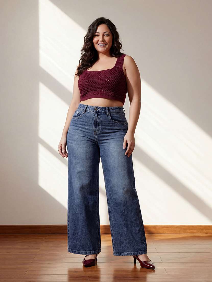 women washed high rise wide leg jeans - 22511322 -  Standard Image - 3