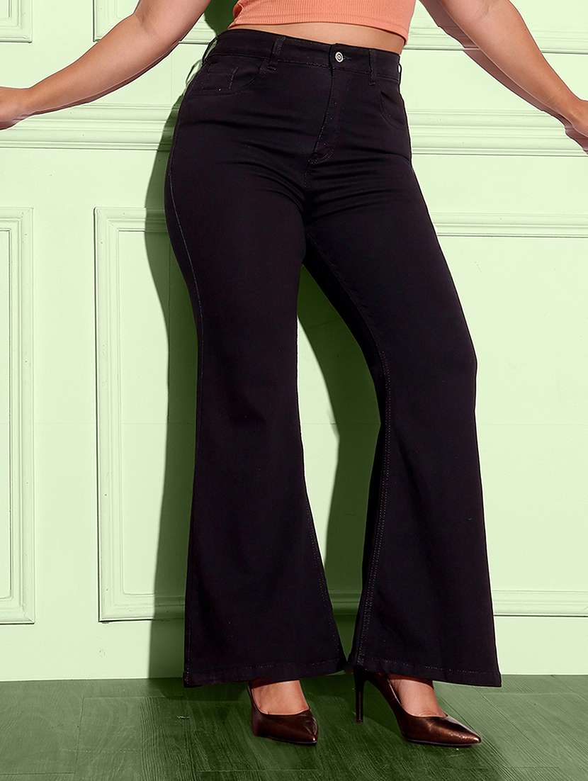women solid high rise bootcut jeans