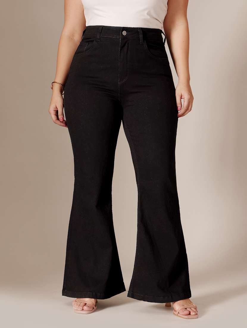 women solid high rise bootcut jeans