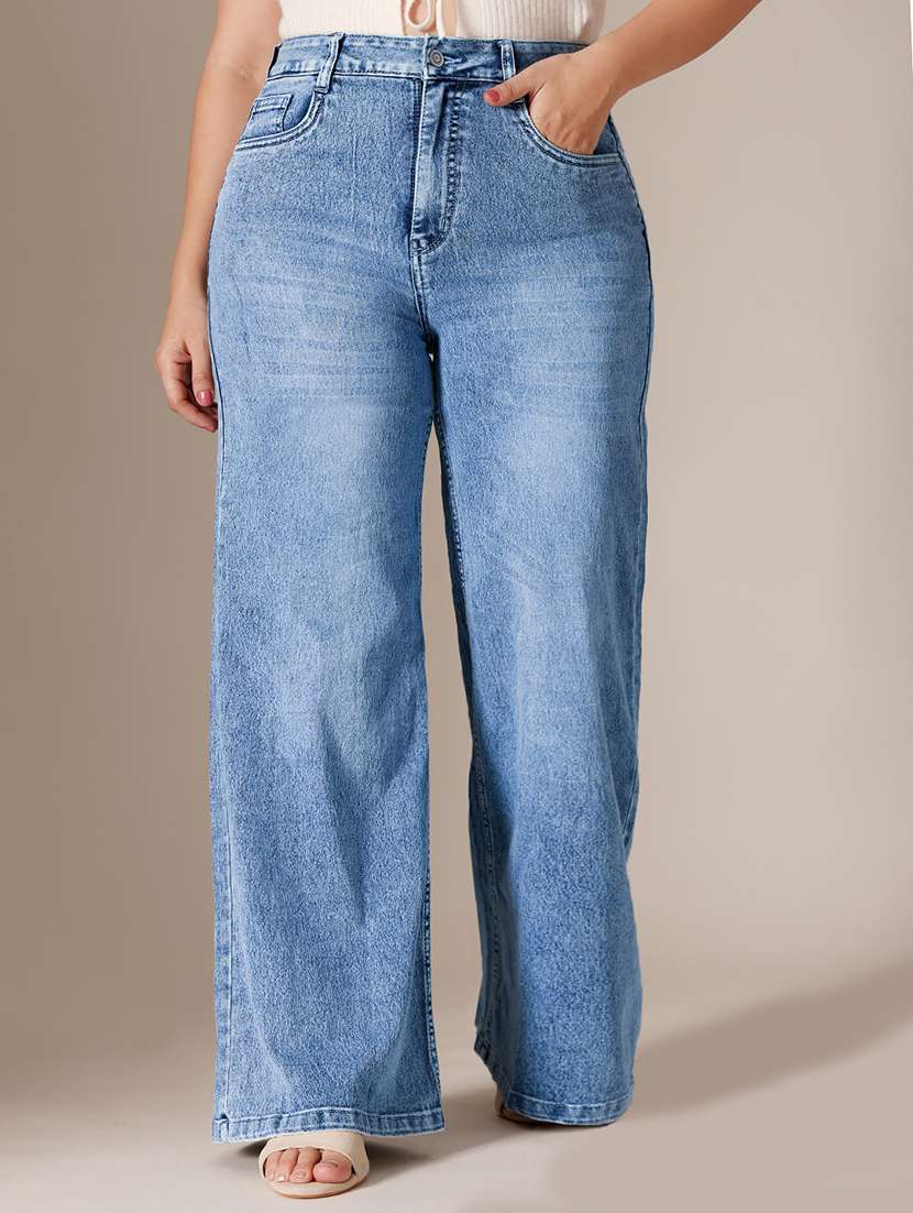 women washed high rise wide leg jeans