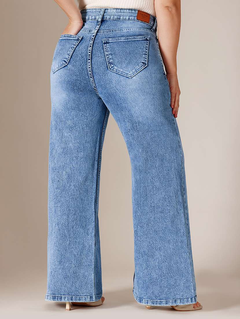 women washed high rise wide leg jeans - 22511332 -  Standard Image - 3