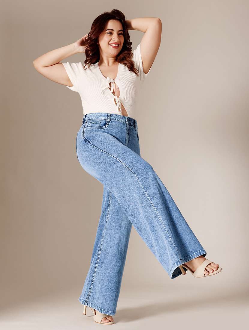 women washed high rise wide leg jeans - 22511332 -  Standard Image - 5