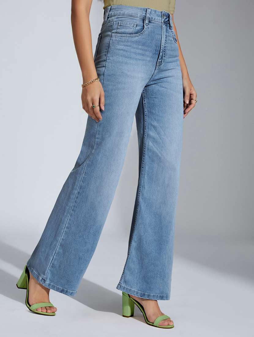 women washed high rise wide leg jeans